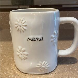 Rae Dunn White Mug with Floral Design and 'nana' Inscription